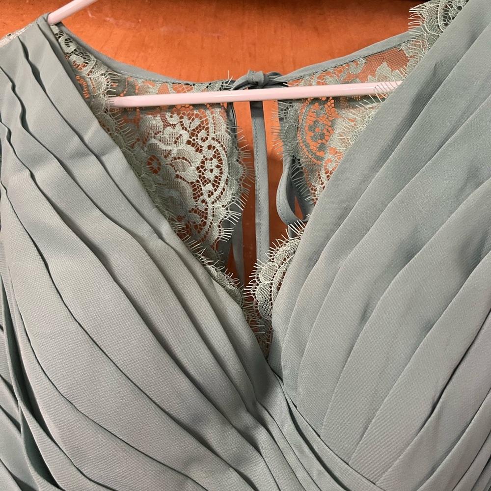 Elegant Lace Trimmed Bridesmaid Dress in Sage Green